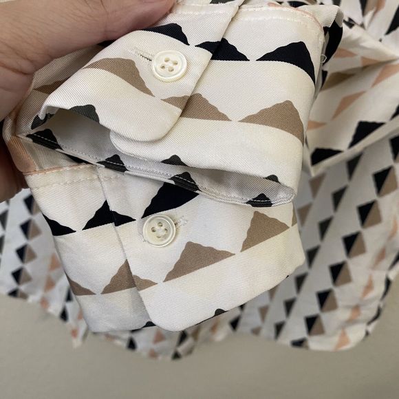 Theory Shirt Womens Medium Linigole Diamond Print Silk Cream Black - Picture 4 of 9